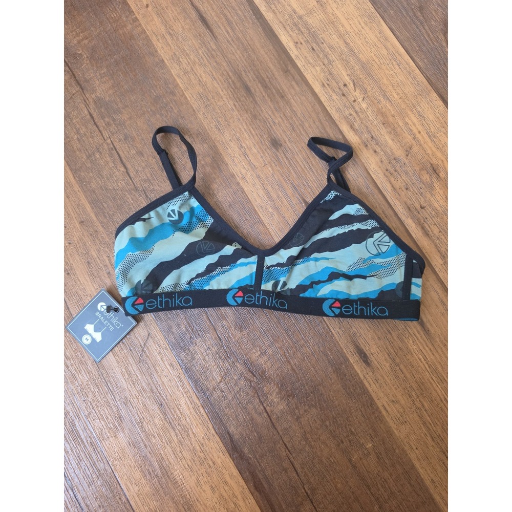 Ethika Bomber EZ Up triangle bralette Teal Camouflage Size M